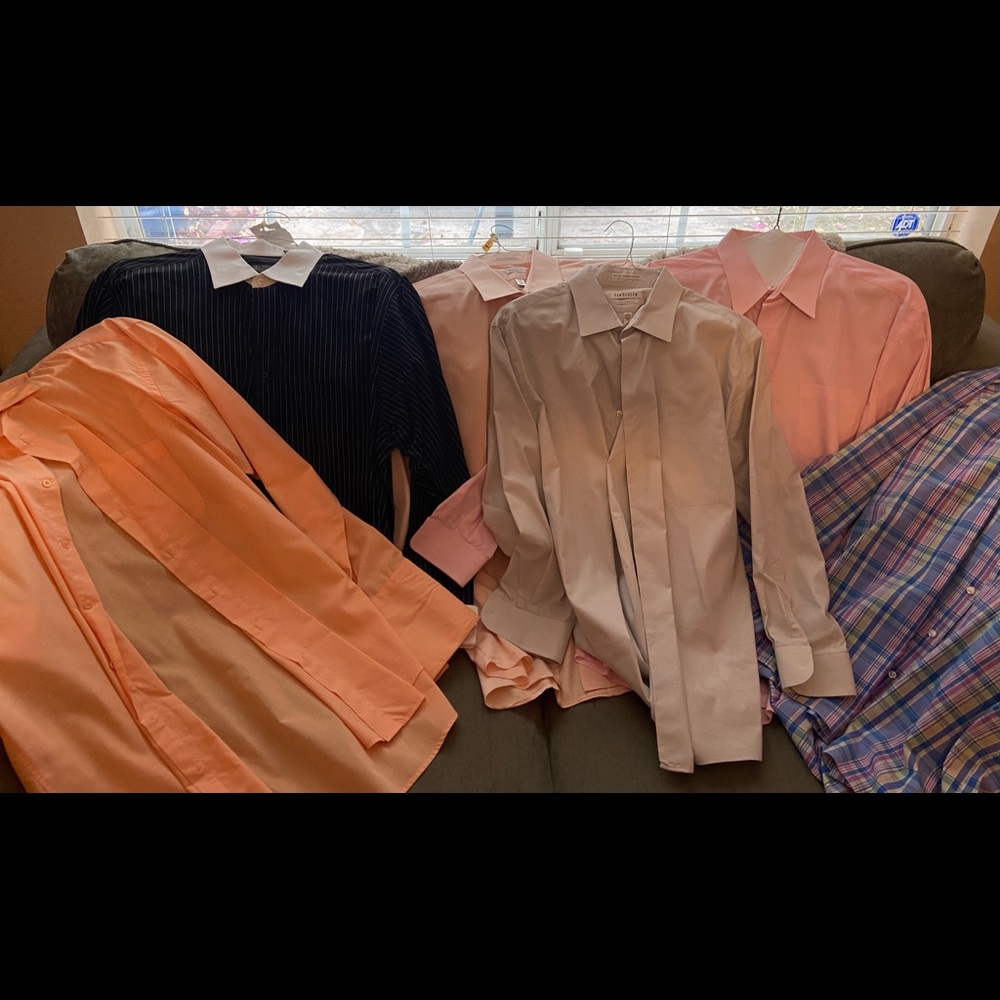 6 Men’s size 17.5 dress shirts. Barely worn. Some have cuff length!